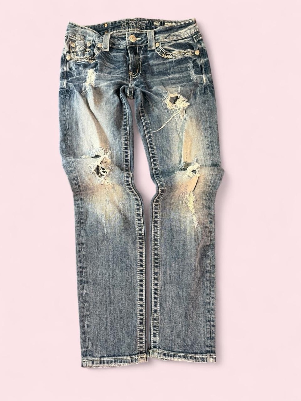 Vintage Miss Me Jeans Y2K McBling Rhinestone Denim | Style E1300CKN BRIGHT BLUE